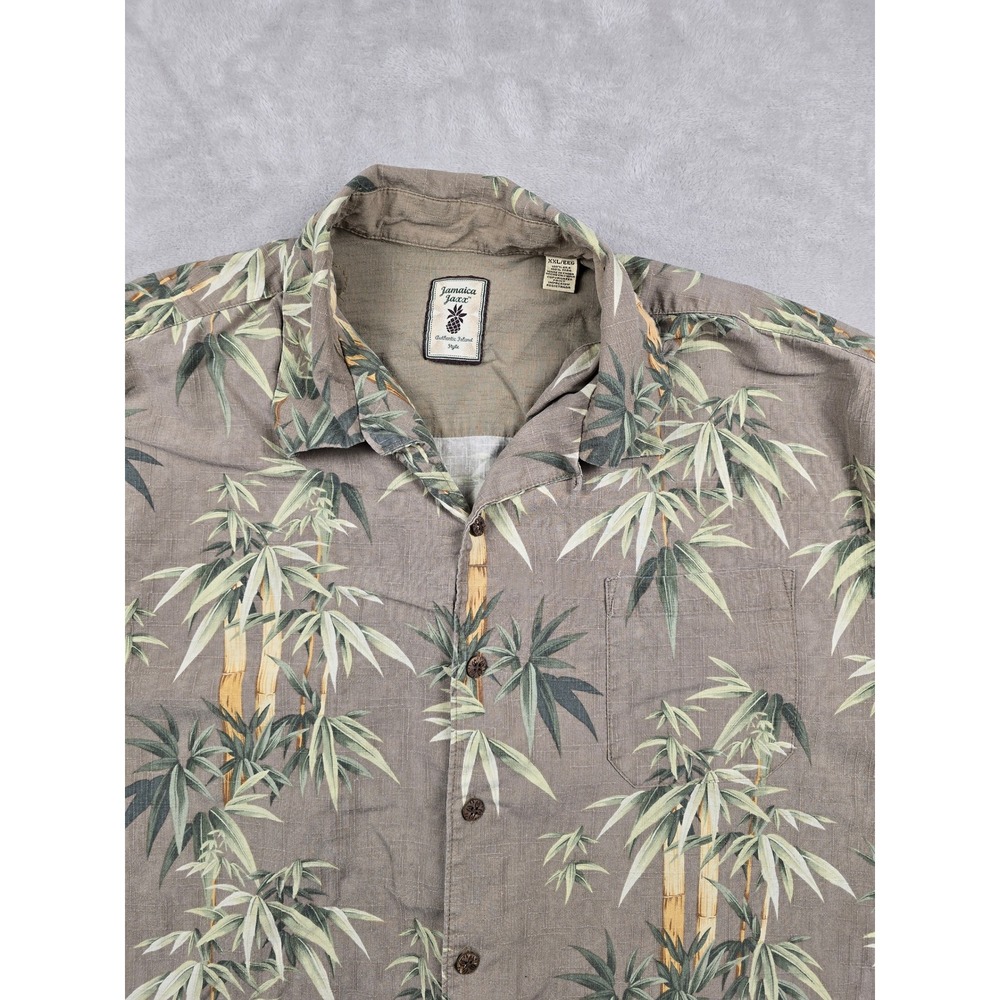 Jamaica Jaxx Button Up Shirt Mens XXL Brown Silk Bamboo Tropical Hawaiian Beach